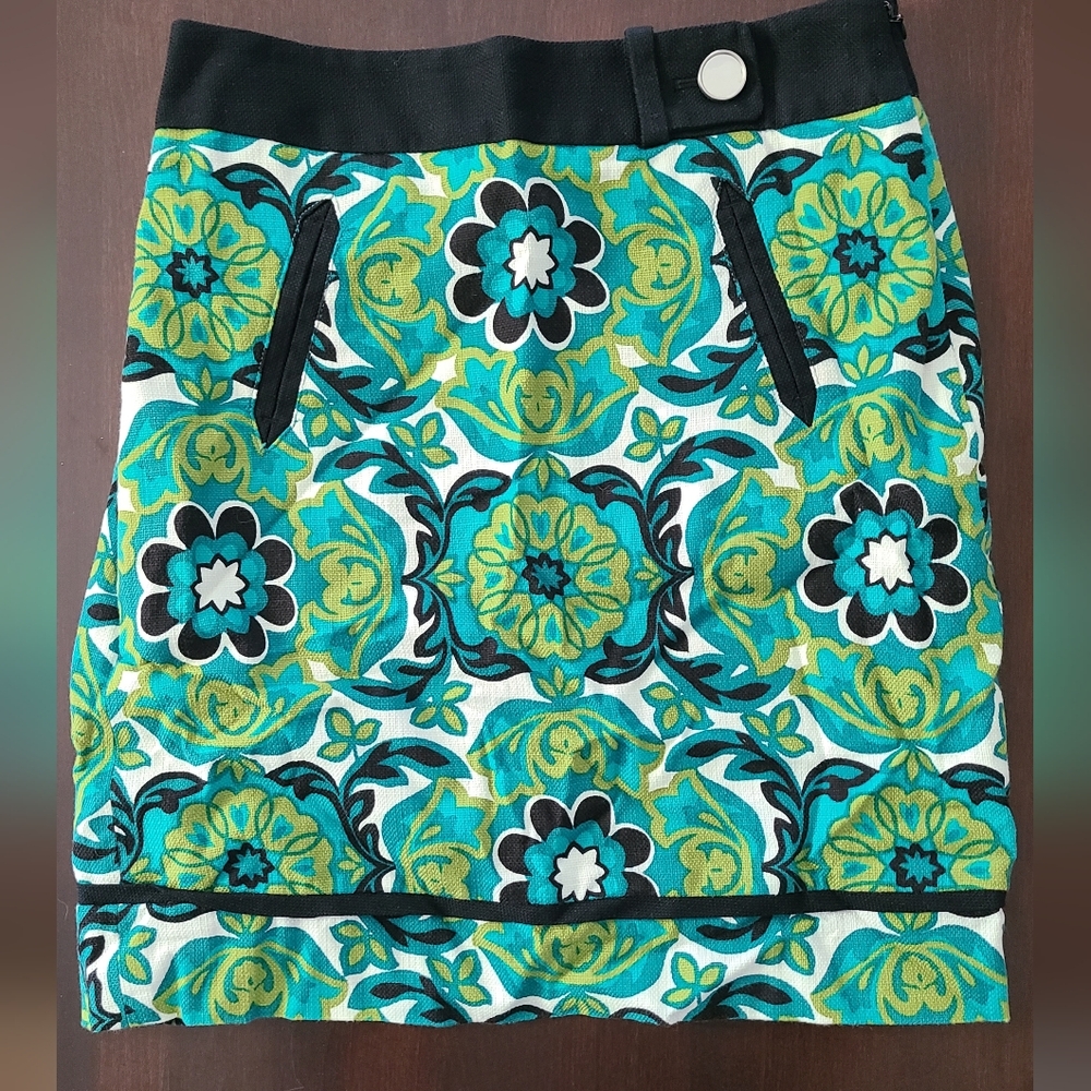 Ann Taylor Teal and Black Floral Mini Skirt